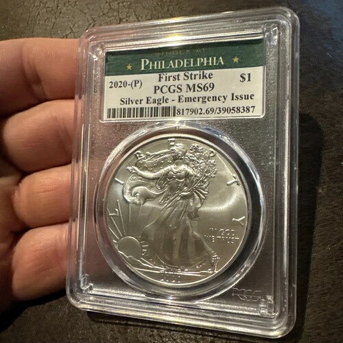 シルバーアメリカンイーグルコイン PCGS MS69 コレクター向け .999 地金 緊急発行 2020