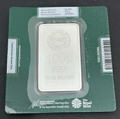 ????ロイヤルミント 100g シルバー地金バー - 純度 999.9 - 密封＆鑑定書レア-