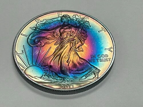 2011 アメリカン シルバー イーグル 1オンス モンスター ブルズアイ ?? ?? トーニング トーン トナー レインボー｜WORLD RESOURCE【QUEEN店】