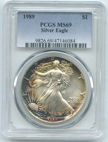 1989年 アメリカンイーグル 1オンス シルバードル PCGS MS 69 トーニング加工 - DN660｜WORLD RESOURCE【QUEEN店】