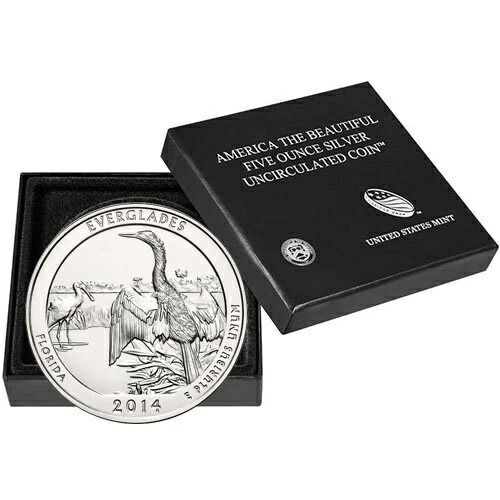 2014-P 5 オンス磨き ATB エバーグレーズ シルバーコイン (箱、CoA)- 103,455円