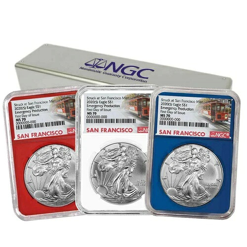 2020(S) NGC MS 70 シルバーイーグル FDOI 緊急生産トロリー車 3個セット-