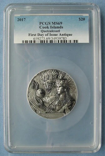 2017年 クック諸島 20ドル 古代神 アステカ ケツァルコアトル 3オンス シルバー PCGS MS69 FDOI