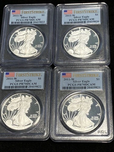4ピースロット 2011-Wシルバーイーグル PCGS PR70CAM ファーストストライク-