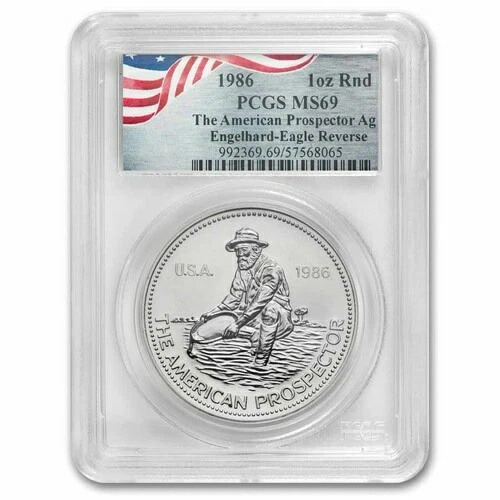 1986年 1オンス シルバーラウンド - エンゲルハード MS-69 PCGS (イーグルリバース)