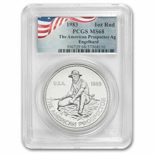 1983年 1オンス シルバーラウンド - エンゲルハード MS-68 PCGS (裏面「E」ロゴ)