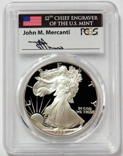 1989年 南米 シルバーイーグル マーカンティ サイン入り 1ドル プルーフ 1オンス コイン PCGS PF 70 DCAM｜WORLD RESOURCE【QUEEN店】