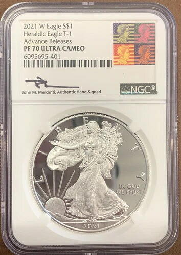 2021 W- アメリカン・シルバー・イーグル- NGC- T1- PF70 UC- アドバンスリリース- ジョン・マーカンティ