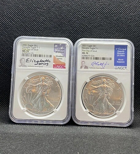 2021 シルバーイーグル NGC PF70 ウルトラカメオ レット・ジェプソンとエリザベス・ジョーンズ 直筆サイン入り
