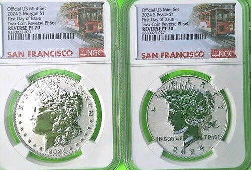 2024-S リバースプルーフ モーガン・アンド・ピース ドル NGC PF70 FDOI トロリーラベル コインセット｜WORLD RESOURCE【QUEEN店】 98,010円