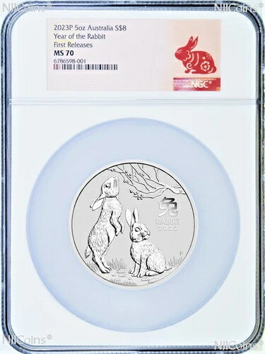 2023年 P オーストラリア シルバー 旧暦 卯年 5オンス 8ドル硬貨 NGC MS70 FR｜WORLD RESOURCE【QUEEN店】