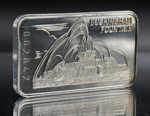 バッキンガム・ファウンテン・ファースト・ナショナル・バンク・シカゴ 1オンス 999 純銀バー C6098｜WORLD RESOURCE【QUEEN店】