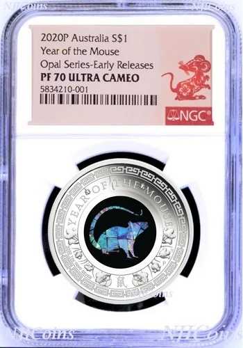 2020年 オーストラリア オパール ルナー 鼠年 1オンス シルバー プルーフコイン NGC PF70 ER