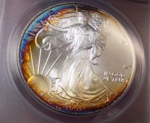 アメリカン シルバー イーグル 1998 モンスター ネオン レインボー ショッキングカラーズ ANACS MS 67++