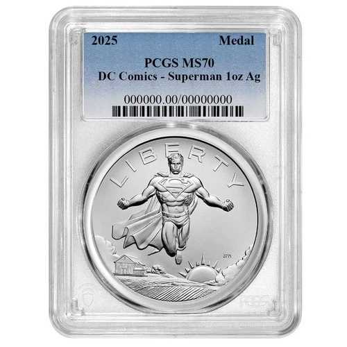 2025年 1オンス スーパーマン DCコミックス シルバーメダル PCGS MS70 ブルーラベル