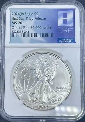2024-P スター・プリヴィ アメリカン・シルバー・イーグル NGC MS70 初リリース 5万枚のうちの1枚