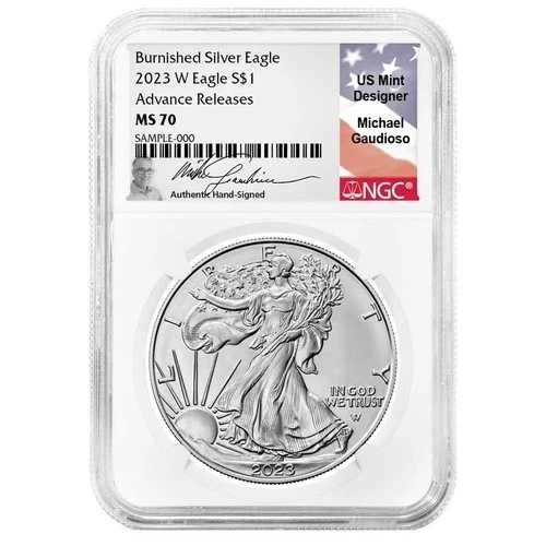 2023-W $1 1オンス バーニッシュド アメリカン シルバー イーグル NGC MS70 AR ガウディオソ フラッグ