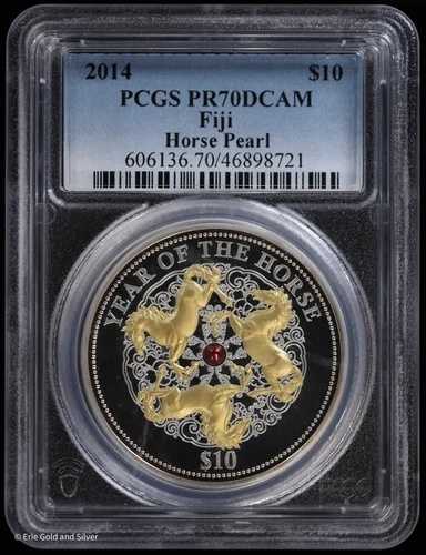 2014年 午年 1オンス シルバー プルーフコイン パール付き PCGS PR70DCAM GOP付き