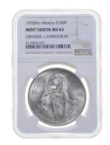 MS63 1978MO メキシコ 100ペソ銀貨 - OBVラミネートミントエラー - NGC *3633