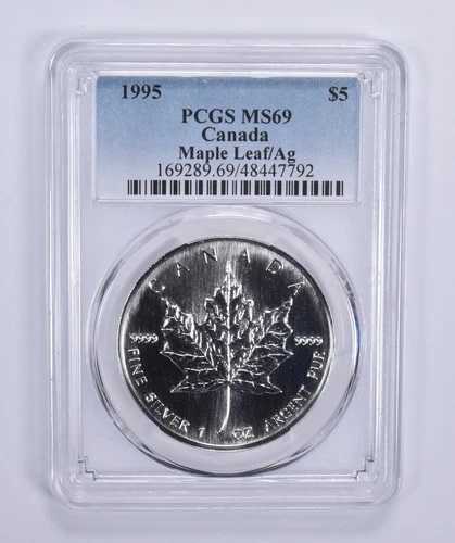 MS69 1995年 カナダ 5ドル メープルリーフ 1オンス シルバー PCGS ブルーラベル
