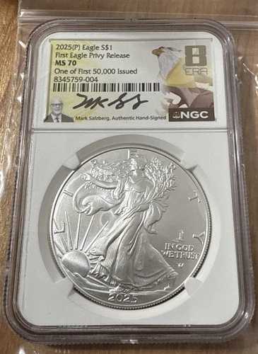 2025(P) シルバーイーグル プライヴィ NGC MS70 初回5万枚発行 マーク・ザルツバーグ直筆サイン入り 8 ERA