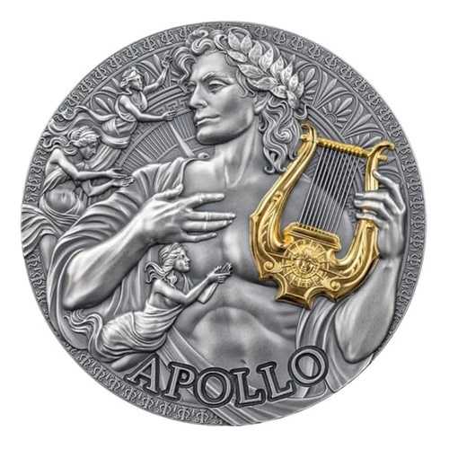 偉大なギリシャ神話 - アポロ シルバー 金メッキ コイン アンティーク 2 オンス 2025 地金...