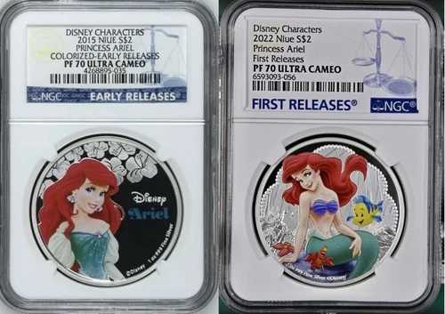 ディズニープリンセス アリエル リトルマーメイド 1オンス .999 シルバーコイン 2枚 NGC PF70 UC FR