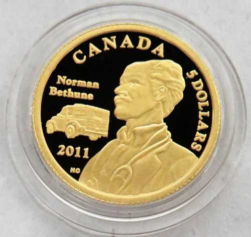 2011年 カナダ 5ドル金貨 ノーマン・ベスーン プルーフ 1/10オンス 箱＆保証書