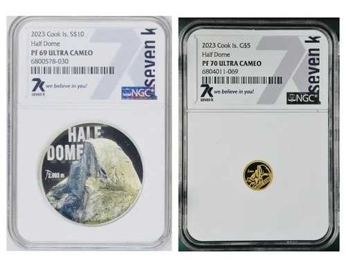 2 7k メタル ハーフドーム 2023 クックイズ 2オンス シルバー、1/2g ゴールド NGC PF69/79 UC ローミント