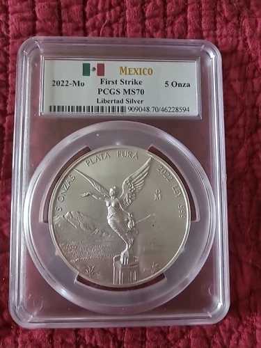 2022年-月 5オンス リベルタッド ファーストストライク PCGS MS70 .999 シルバー