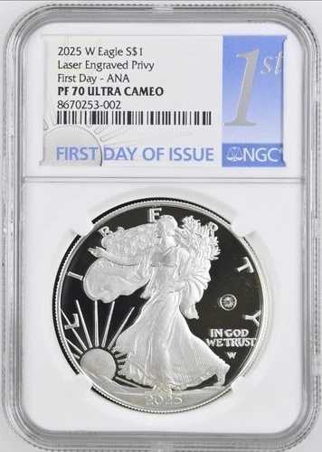 2025-W プルーフ $1 レーザー刻印 プライベートマーク シルバーイーグル NGC PF70 初日 ANA