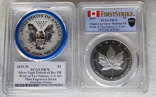 2019-W プライド・オブ・ツー・ネーションズ セット シルバーイーグル＆メープルリーフ PCGS PR70 メルカンティ