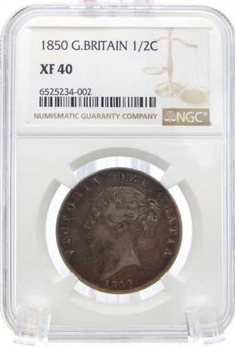 イギリス 1850年 シルバー 1/2クラウン ヴィクトリア女王 NGC グレード XF 40 (BT641)