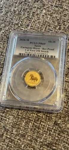 2024年 M スペイン ゴールド .15 E カルトゥハノ 馬 リバース PR69 PCGS 最初の250枚のうちの1枚
