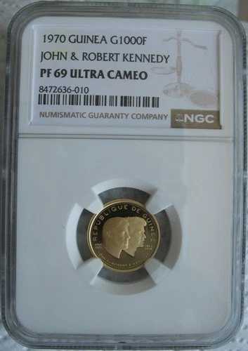 ギニア 1970年 金貨 1000フラン NGC PF-69 究極カメオ ジョン＆ロバート・ケネディ