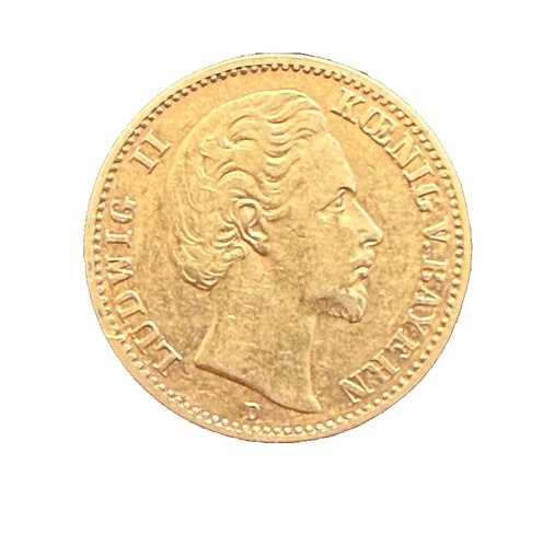 ドイツ バイエルン 1878 D 金貨 10 マルク 流通 ルートヴィヒ 2 世