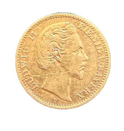 ドイツ バイエルン 1875 D 金貨 10 マルク 流通 ルートヴィヒ 2 世