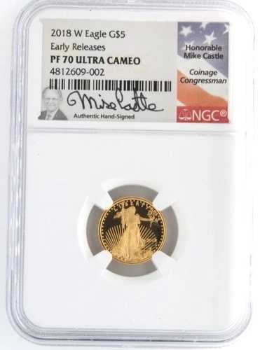 米国 2018-W 1/10オンス アメリカンイーグル金貨 NGC PF70 マイク・キャッスル直筆サイン入り