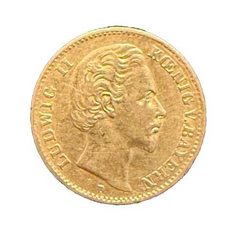 ドイツ バイエルン 1876 D 金貨 10 マルク 流通 ルートヴィヒ 2 世
