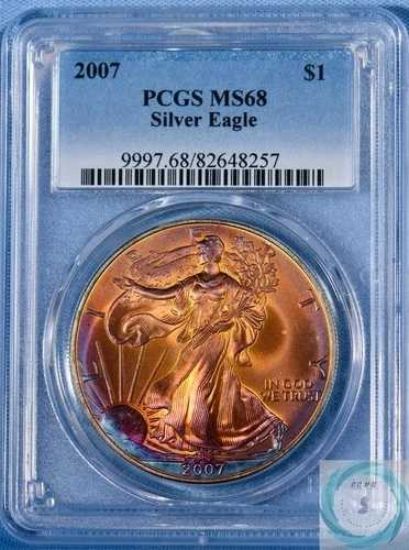 2007 1オンス シルバー イーグル PCGS MS68 - 驚くほど見事な表面のトーン!!!