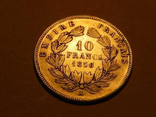 フランス 1856-A 10フラン 定規 ナポレオン3世 .900 純金貨 ラウンド KM# 784.3