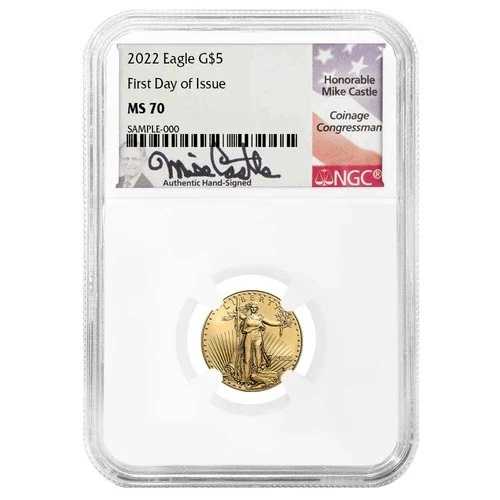 2022年 5ドル アメリカン・ゴールド・イーグル 1/10オンス NGC MS70 FDI マイク・キャッスル フラッグラベル