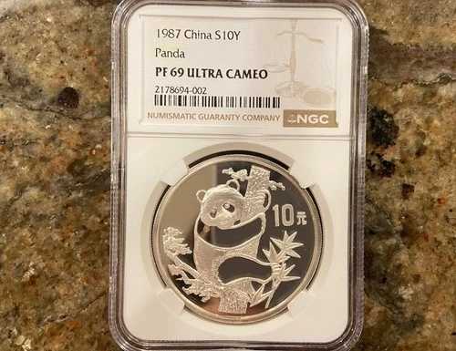 1987年 1オンス 10元 中国銀貨 パンダ プルーフ PF69