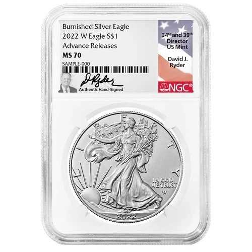 2022-W $1 1オンス バーニッシュド アメリカン シルバー イーグル NGC MS70 AR ライダー フラッグ ラベル