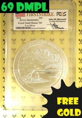 2014年 グレートサンドデューンズ 5オンス ATB シルバー PCGS MS 69 DMPL FS メルカンティ ゴールド無料付*
