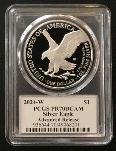 2024 W 1オンス シルバー イーグル プルーフ PCGS PR70 DCAM - アドバンス リリース E. ダムストラ サイン!