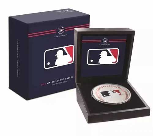 2024年 10ドル ニウエ メジャーリーグ ベースボール ロゴ 5オンス カラー化シルバー MLB コイン ボックス & COA