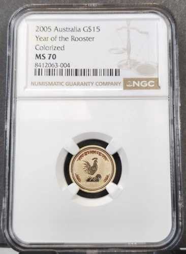 2005年 オーストラリア 15ドル金貨 G$15 酉年 カラー NGC MS 70 希少