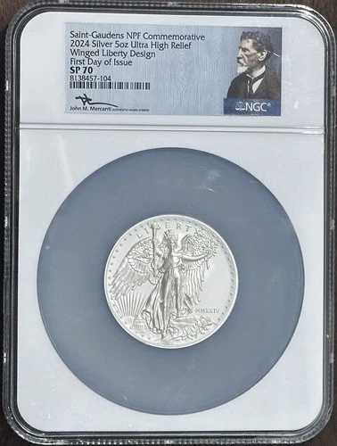 2024年 (SP70) 5オンス セント・ゴーデンズ ウィングド・リバティ・デザイン 記念銀貨 NGC