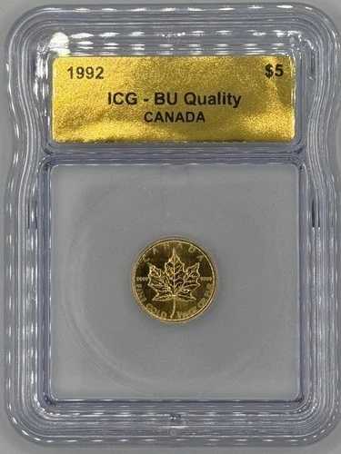 1992年 金 カナディアンメープル 5ドル (1/10オンス金貨) - ICG BU品質